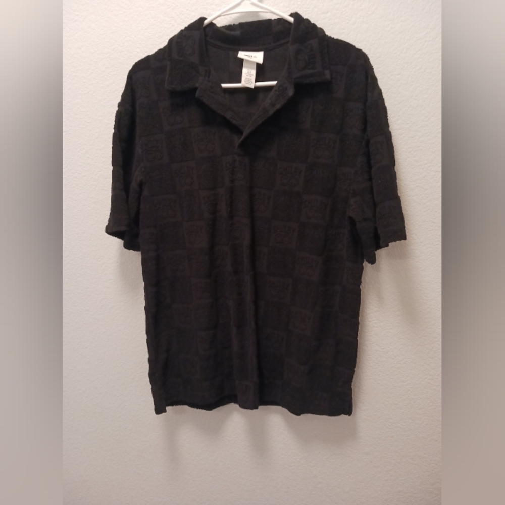 SMILEY x H&M Relaxed Fit Terry Polo Shirt - Black Size Small